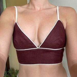 Staud Marino Bralette Cami Linen Burgundy Crop Top
